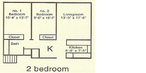 Floor plan for 2 beds, 1 bath, 800 sqft